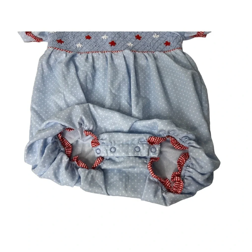 Eliza James Girls Snap Crotch Short Sleeve Blue Polka Dot Romper Size 2T - Picture 2 of 5